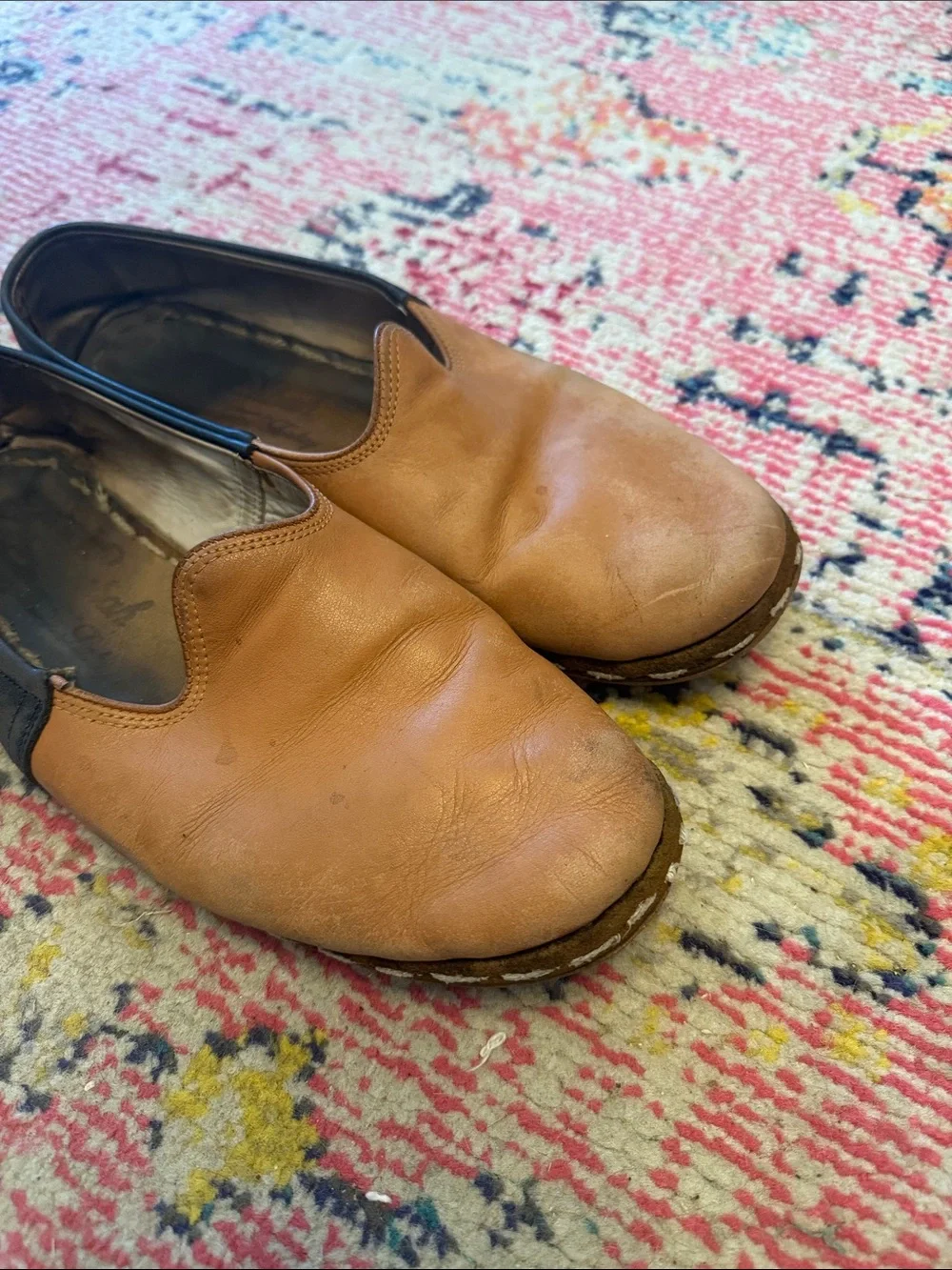 Sabah Men's Two-Tone Tan and Dark Brown Leather Slip-On Loafers 43